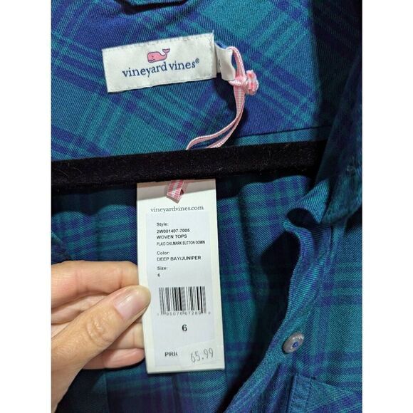Vineyard Vines Women's Blue & Green Plaid Long-Sleeve Button Down Shirt Size 6 N - Picture 2 of 7